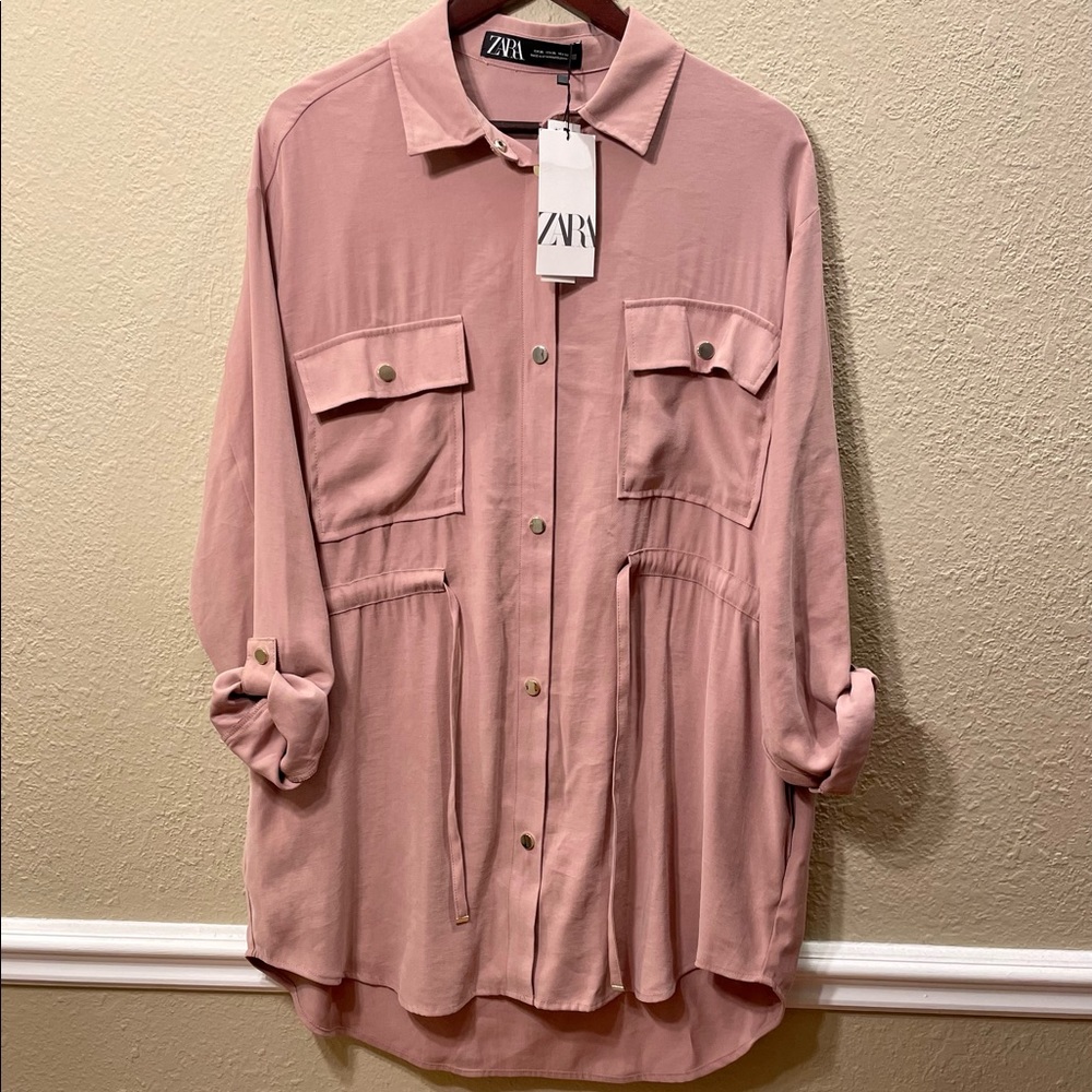 Zara dusty pink drawstring jacket with gold accents. Size XL new w/tags